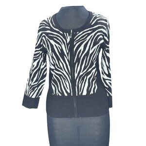 White House Black Market Zebra Print Cardigan Sweater Black & White Medium